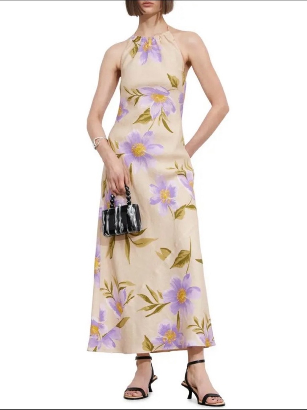& Other Stories Floral Halter Linen Maxi Dress